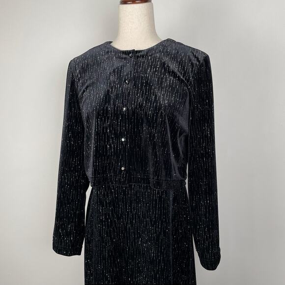 90s VTG Ronni Nicole 2-Pc Velvet Evening Dress w/ Jacket Black Glitter Sparkly - Picture 5 of 16